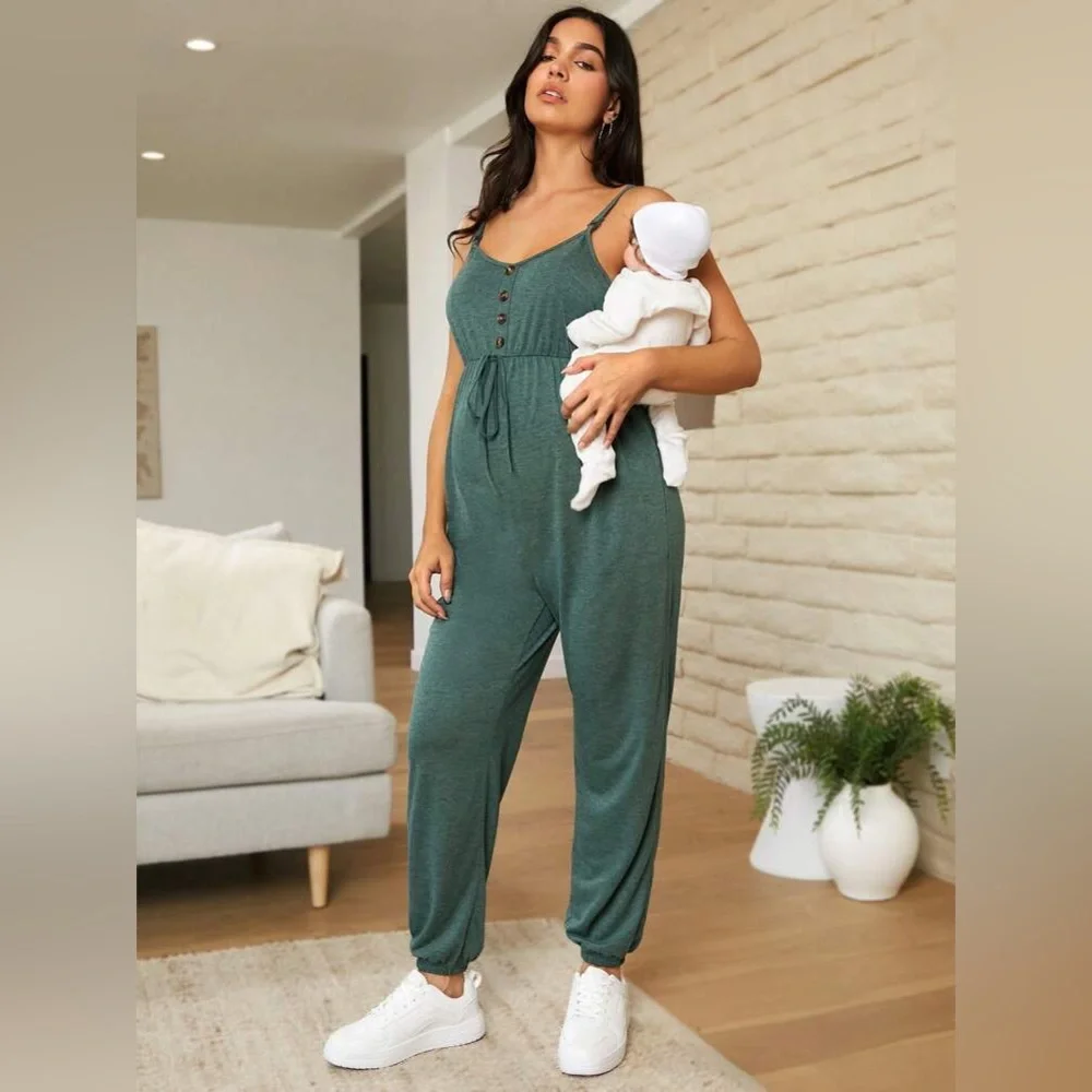 Shein | Olive Green Maternity Jumpsuit - Picture 3 of 9